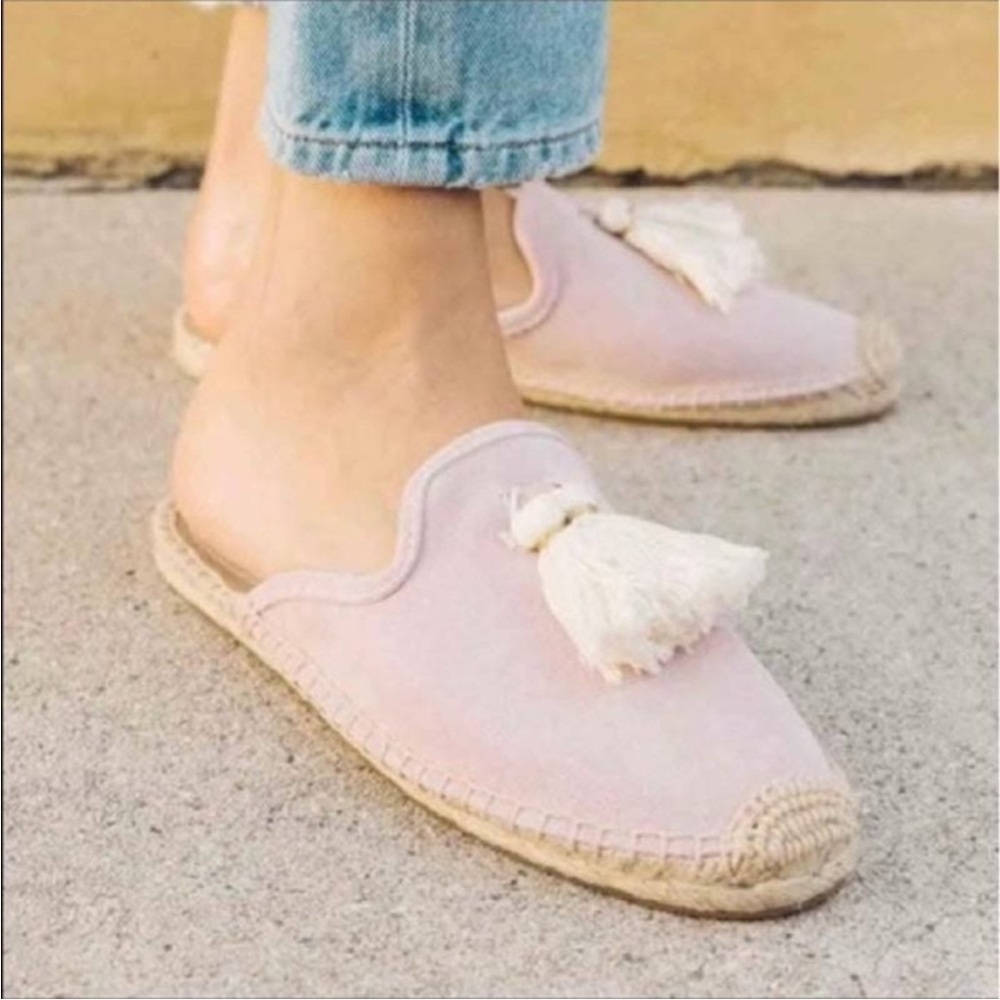 Soludos Peony Pink Suede Tassel Espadrille Mule Slip-On Flats Sandals 7